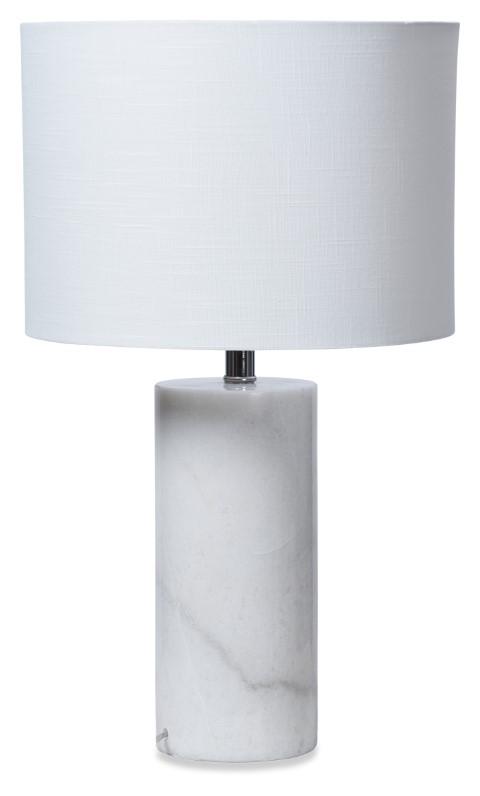 White Cylinder Marble Table Lamp with Linen Shade - White-Lighting-Home & Giftware-Default Title---abc