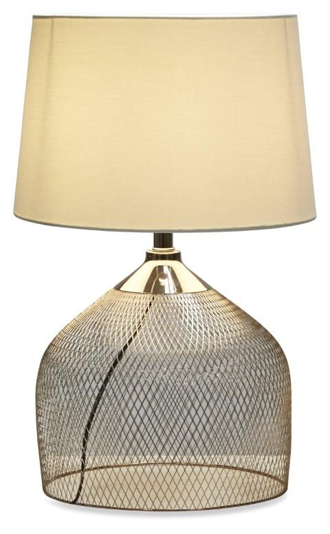 Mesh Metal Table Lamp with Linen Shade - Rose Gold-abc