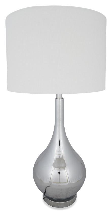Chrome Metal Bottle Table Lamp with Linen Shade - Chrome-abc