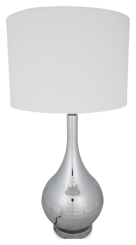 Chrome Metal Bottle Table Lamp with Linen Shade - Chrome-abc