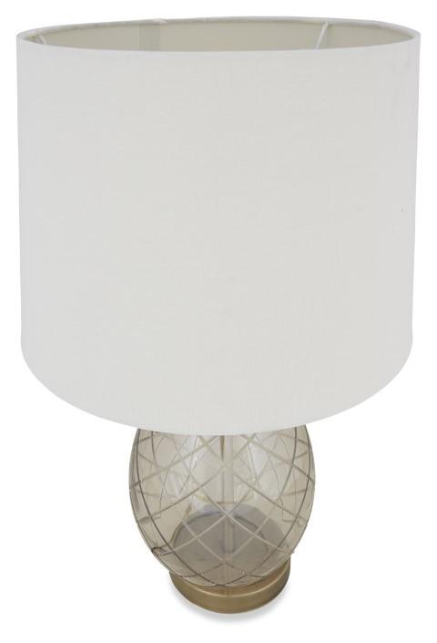 Champagne Egg Glass Table Lamp with Linen Shade - Antique Brass-abc