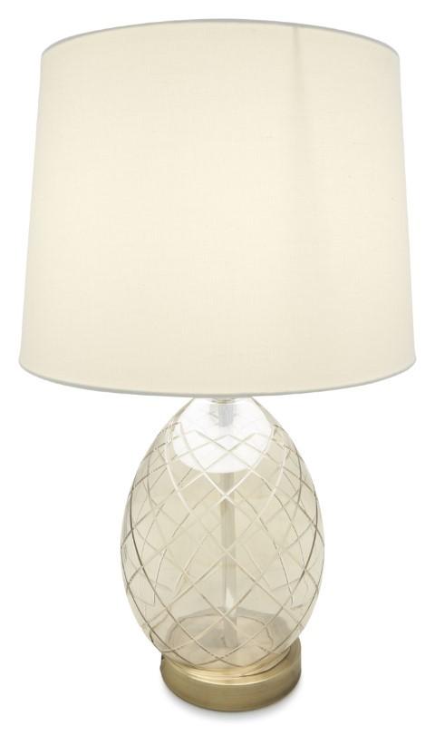 Champagne Egg Glass Table Lamp with Linen Shade - Antique Brass-abc