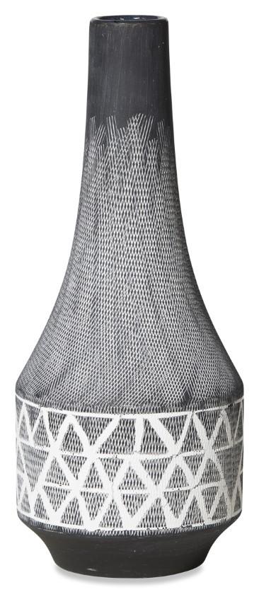 Criss Cross Ceramic Vase Large - Dark Grey-abc