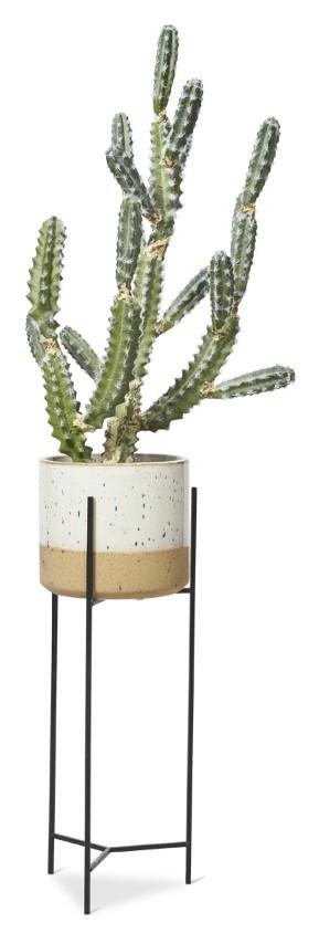Two Tone Ceramic Pot on Tall Iron Stand - Ivory/Natural-Accessories-Home & Giftware-Default Title---abc