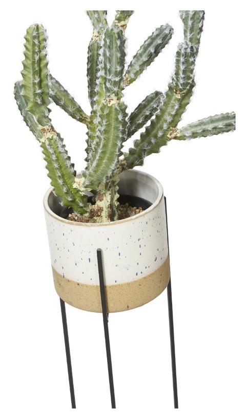 Two Tone Ceramic Pot on Tall Iron Stand - Ivory/Natural-Accessories-Home & Giftware-Default Title---abc