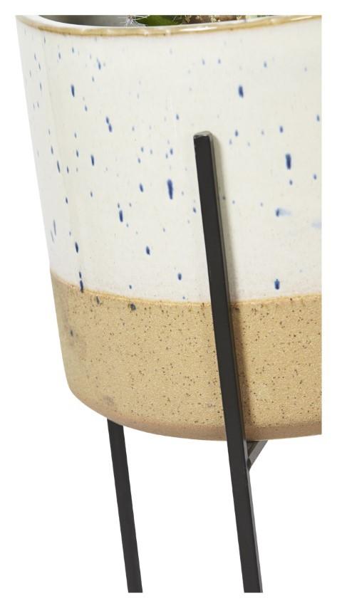 Two Tone Ceramic Pot on Tall Iron Stand - Ivory/Natural-Accessories-Home & Giftware-Default Title---abc