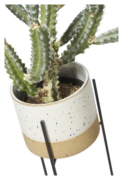 Two Tone Ceramic Pot on Tall Iron Stand - Ivory/Natural-Accessories-Home & Giftware-Default Title---abc