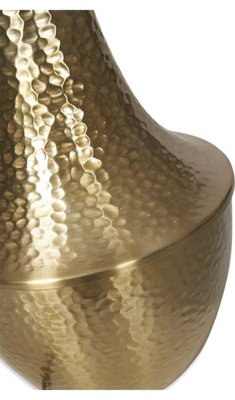 Brass Metal Beaten Table Lamp with White Linen Shade - Brass Metal-abc