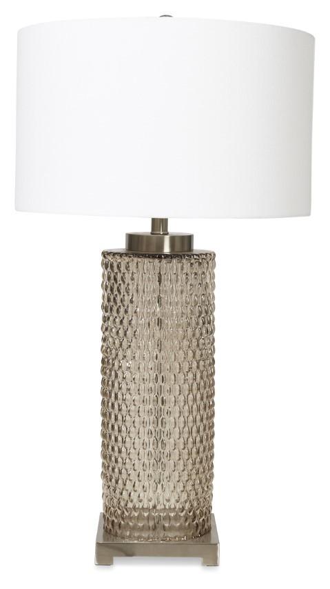 Elle Tall Glass & Metal Table Lamp with Cream Linen Shade - Smoke Glass-abc