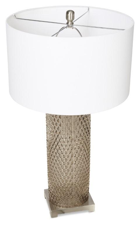 Elle Tall Glass & Metal Table Lamp with Cream Linen Shade - Smoke Glass-abc