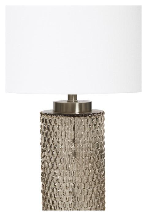 Elle Tall Glass & Metal Table Lamp with Cream Linen Shade - Smoke Glass-abc