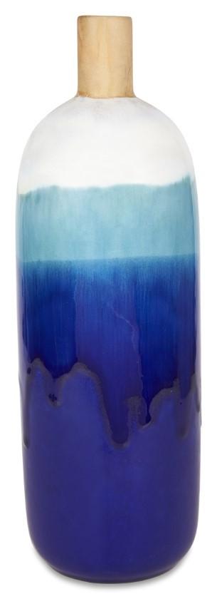 Ceramic Azure Glazed Vase Medium - Blue/Natural-abc