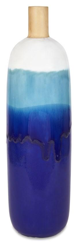 Ceramic Azure Glazed Vase Medium - Blue/Natural-abc