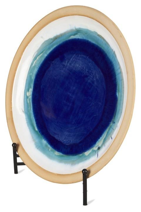 Ceramic Azure Glazed Plate with Stand - Blue/Natural-abc