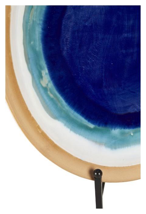 Ceramic Azure Glazed Plate with Stand - Blue/Natural-abc