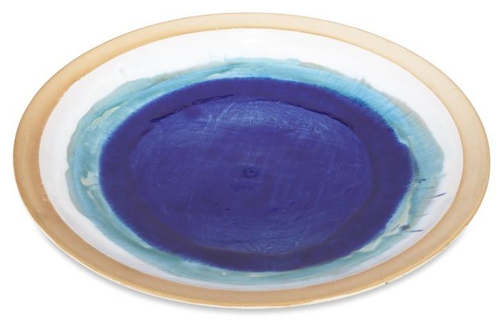 Ceramic Azure Glazed Plate with Stand - Blue/Natural-abc