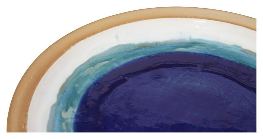 Ceramic Azure Glazed Plate with Stand - Blue/Natural-abc