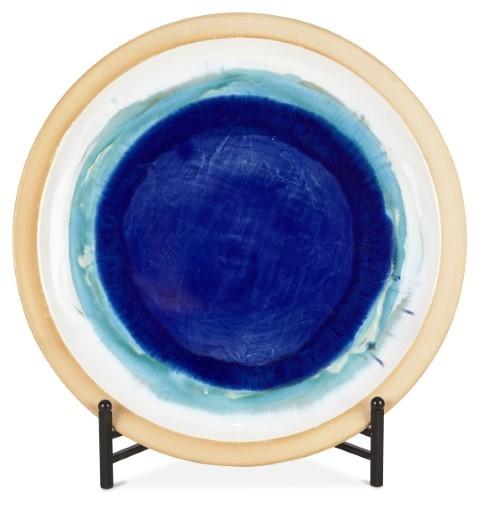 Ceramic Azure Glazed Plate with Stand - Blue/Natural-abc
