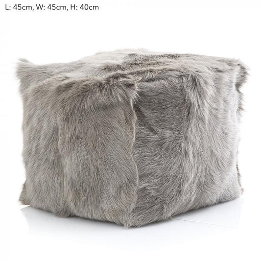 Petra Goat Fur Pouf 45x45x40 Grey-Living-Florabelle-Default Title---abc