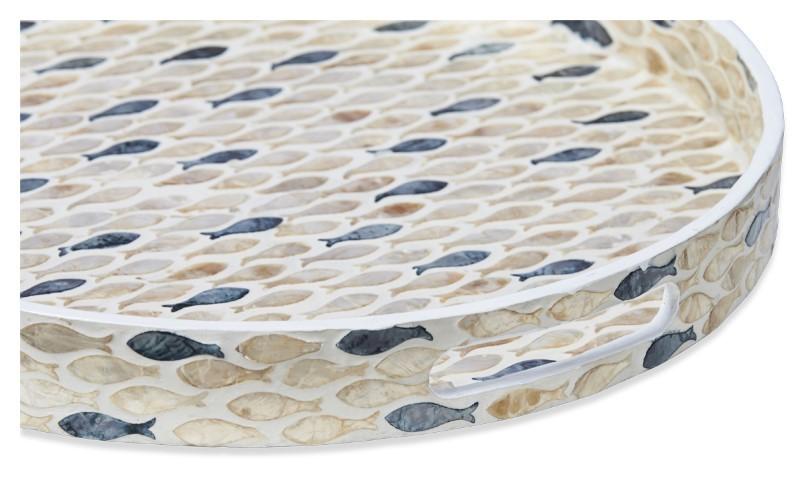 Fish Capiz Shell Serving Tray with Handles - Ivory/Blue-abc