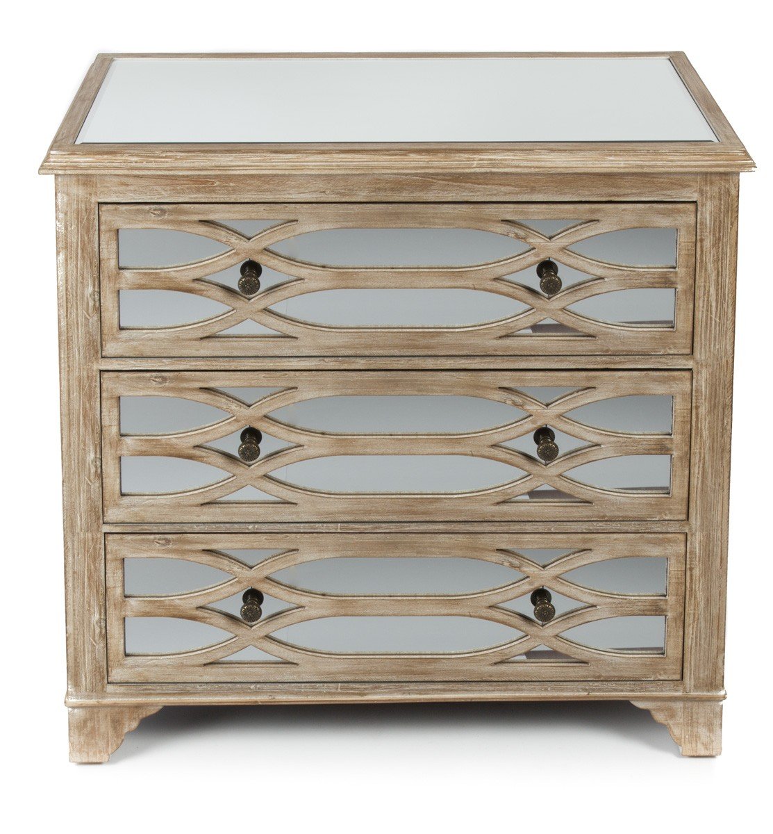 Wooden Lattice 3 Draw Mirrored Cabinet-Living-Home & Giftware-Default Title---abc