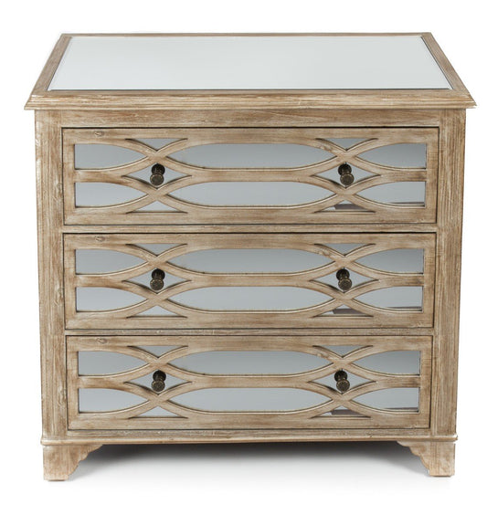 Wooden Lattice 3 Draw Mirrored Cabinet-Living-Home & Giftware-Default Title---abc