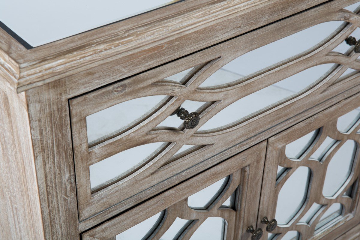 Wooden Lattice 3 Draw Mirrored Cabinet-Living-Home & Giftware-Default Title---abc