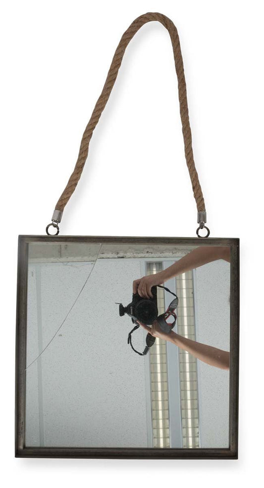 Square Metal Mirror with Rope Handle-Living-Home & Giftware-Default Title---abc