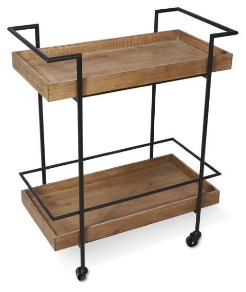 Heritage Wood and Metal Kitchen Trolley Cart - Natural/Matt Black-abc