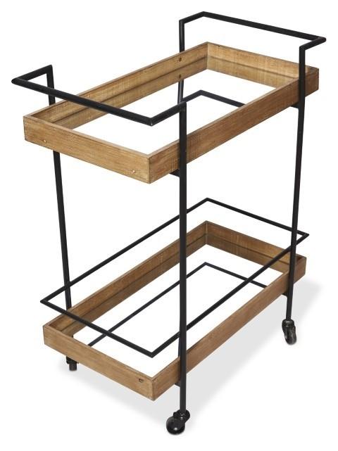 Heritage Wood and Metal Kitchen Trolley Cart - Natural/Matt Black-abc
