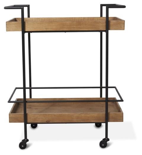 Heritage Wood and Metal Kitchen Trolley Cart - Natural/Matt Black-abc