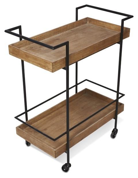 Heritage Wood and Metal Kitchen Trolley Cart - Natural/Matt Black-abc