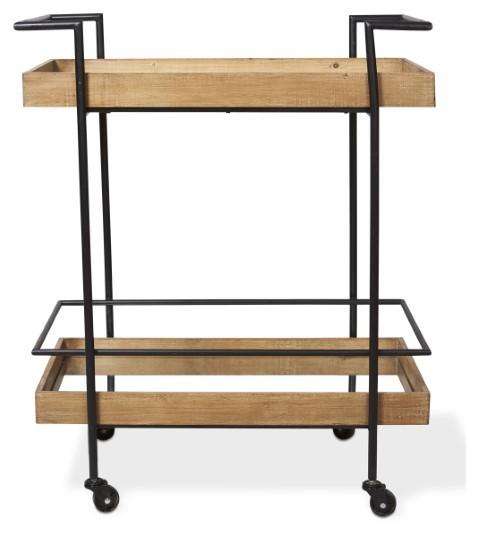 Heritage Wood and Metal Kitchen Trolley Cart - Natural/Matt Black-abc