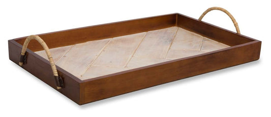 Mavi Wooden Tray with Chevron Pattern and Rattan Handles-abc