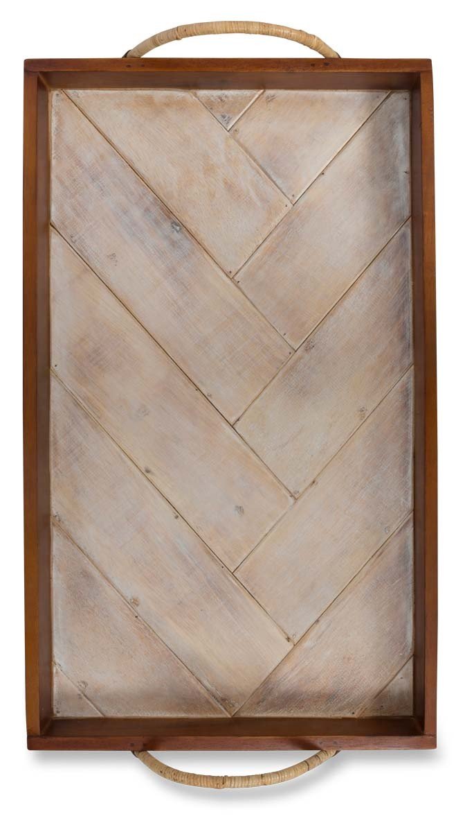 Mavi Wooden Tray with Chevron Pattern and Rattan Handles-abc