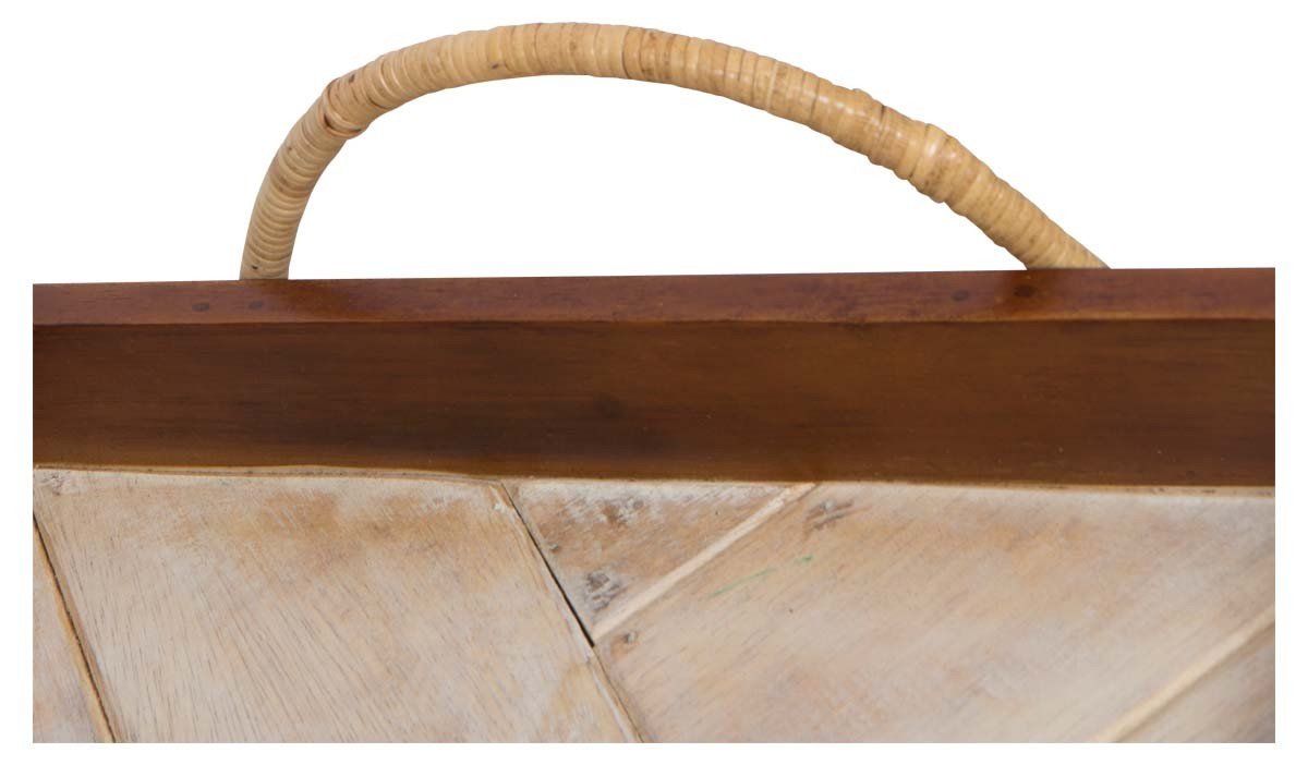Mavi Wooden Tray with Chevron Pattern and Rattan Handles-abc