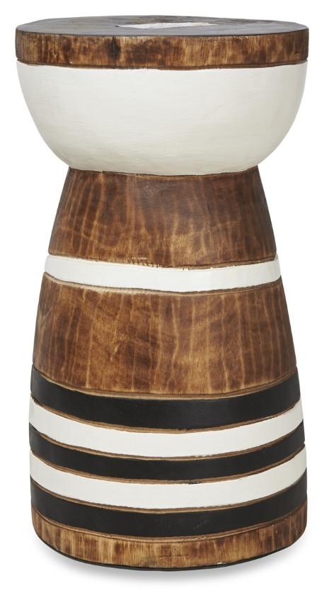 Maya Stripe Wooden Stool - Natural/White-abc