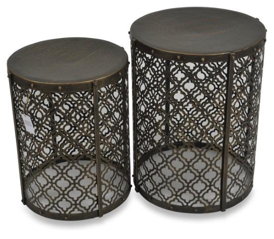 Set of 2 Jaipur Cutwork Side Table - Gold Antique-Living-Home & Giftware-Default Title---abc