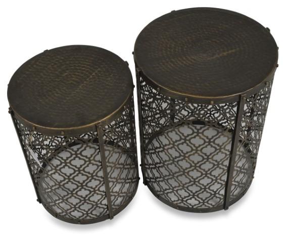 Set of 2 Jaipur Cutwork Side Table - Gold Antique-Living-Home & Giftware-Default Title---abc