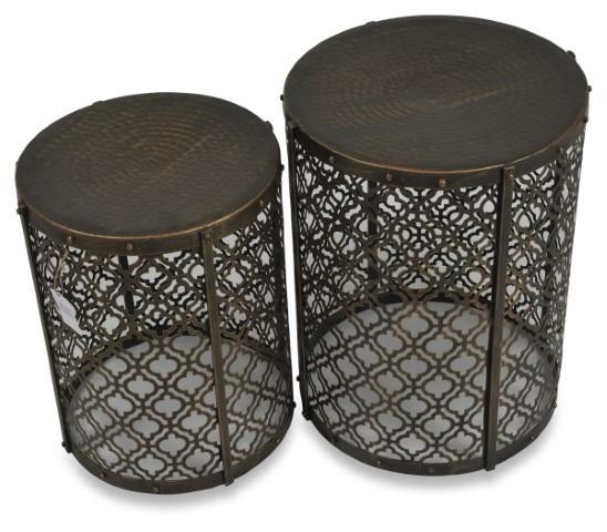 Set of 2 Jaipur Cutwork Side Table - Gold Antique-Living-Home & Giftware-Default Title---abc