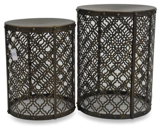 Set of 2 Jaipur Cutwork Side Table - Gold Antique-Living-Home & Giftware-Default Title---abc