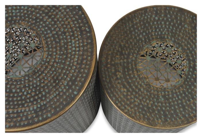 Set of 2 Kierala Cutwork Side Table - Copper/Green-Living-Home & Giftware-Default Title---abc