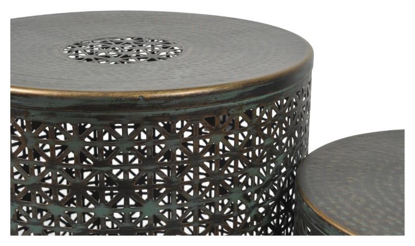 Set of 2 Kierala Cutwork Side Table - Copper/Green-Living-Home & Giftware-Default Title---abc
