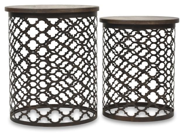 Set of 2 Taj Iron Cutwork Side Table - Bronze/Charcoal-Living-Home & Giftware-Default Title---abc