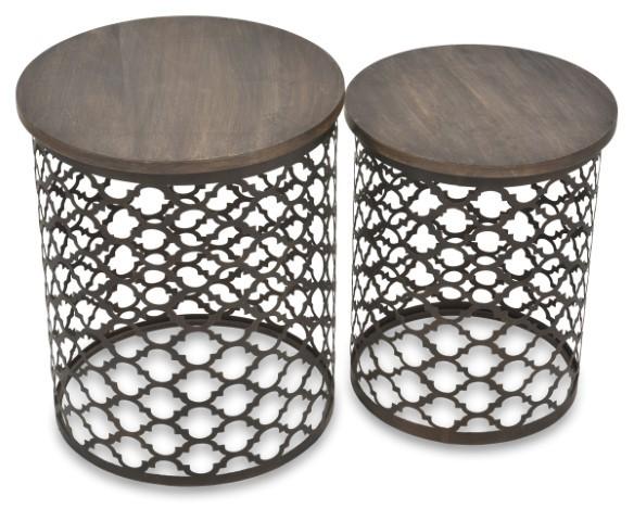 Set of 2 Taj Iron Cutwork Side Table - Bronze/Charcoal-Living-Home & Giftware-Default Title---abc
