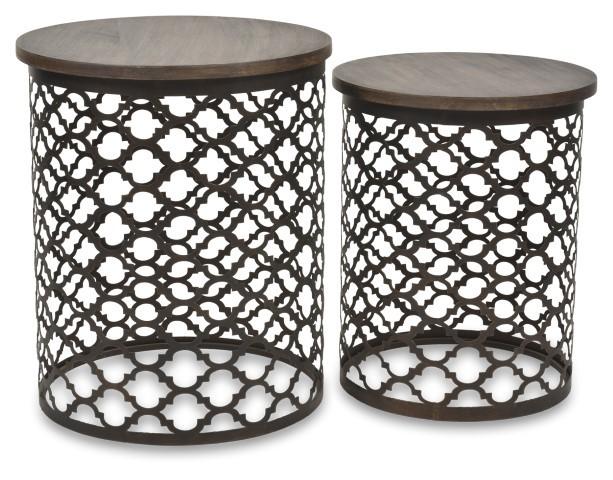 Set of 2 Taj Iron Cutwork Side Table - Bronze/Charcoal-Living-Home & Giftware-Default Title---abc
