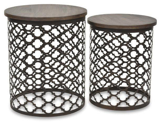 Set of 2 Taj Iron Cutwork Side Table - Bronze/Charcoal-Living-Home & Giftware-Default Title---abc