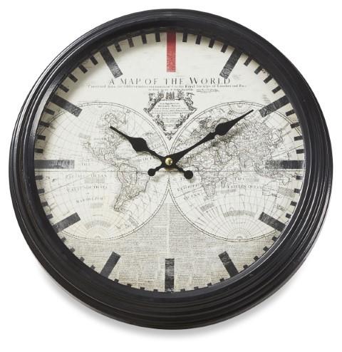 Map of the World Metal Clock - Black Multi-abc