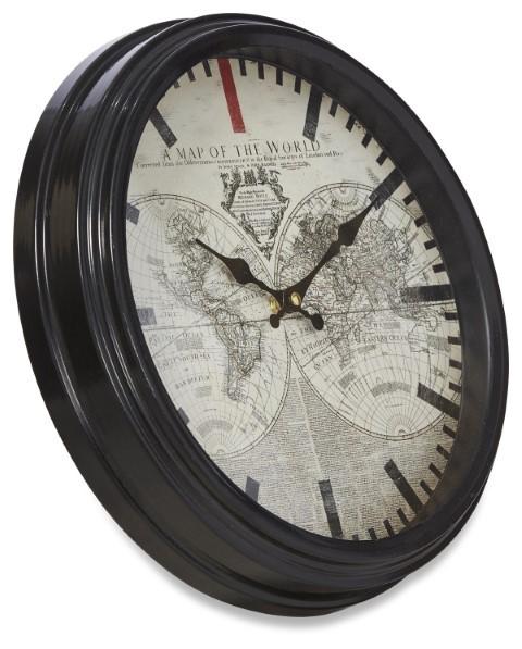 Map of the World Metal Clock - Black Multi-abc