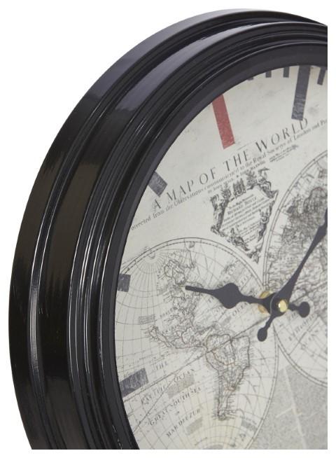 Map of the World Metal Clock - Black Multi-abc